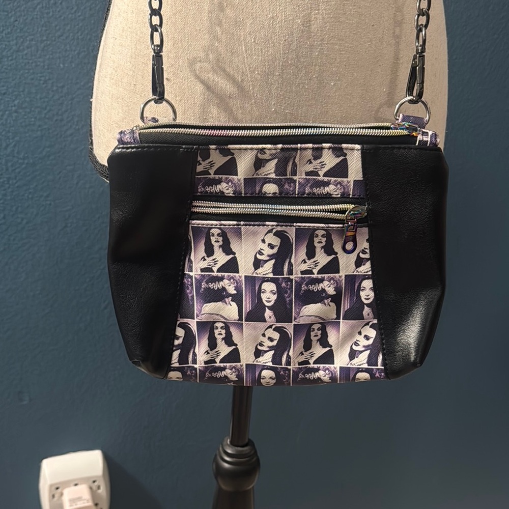 Black and Purple Crossbody Bag with Chain Strap